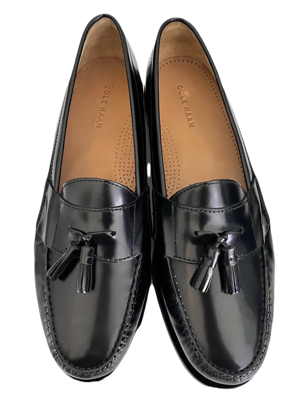 NWOB Cole Haan Black Leather Pinch Tassel Loafers, Size 13E